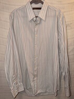 Perry Ellis Light Blue and White Striped Button-Down Shirt size XXL-I
